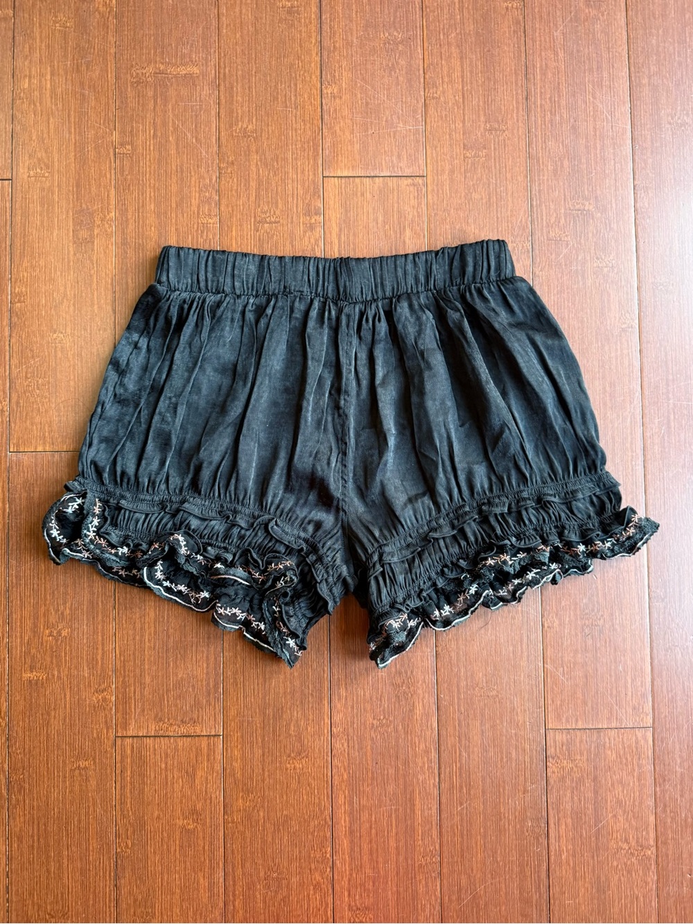 Free People Black Ruffle Embroidered Bloomer Shorts - Size Small